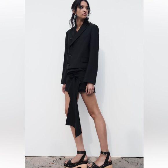 ZARA BLACK CROP WOOL BLEND BLAZER - Picture 4 of 9